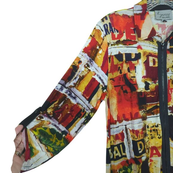 Lynn Ritchie Silver Colorful Abstract Print Open Front zip Top Logan look size M - Picture 6 of 16